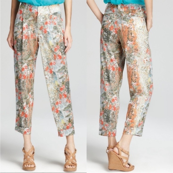 Alice and Olivia Silk Pant MultiColored Abstract Floral Print Trouser Cropped 10 - Picture 1 of 14